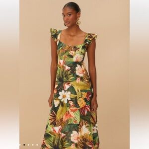 Farm Rio Tropical Maxi Midi Dress - Green Floral